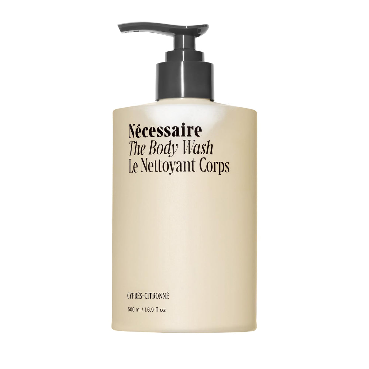 Nécessaire Body Wash Cyprès-Citronné bottle offers a nourishing cleanse for daily use.