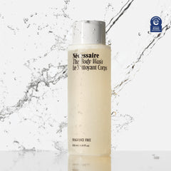 Nécessaire body wash graphic shows ceramides and niacinamide benefits.