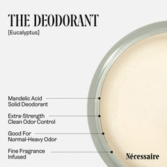 Nécessaire Deodorant Eucalyptus packaging highlights eco-friendly materials and recyclable carton.