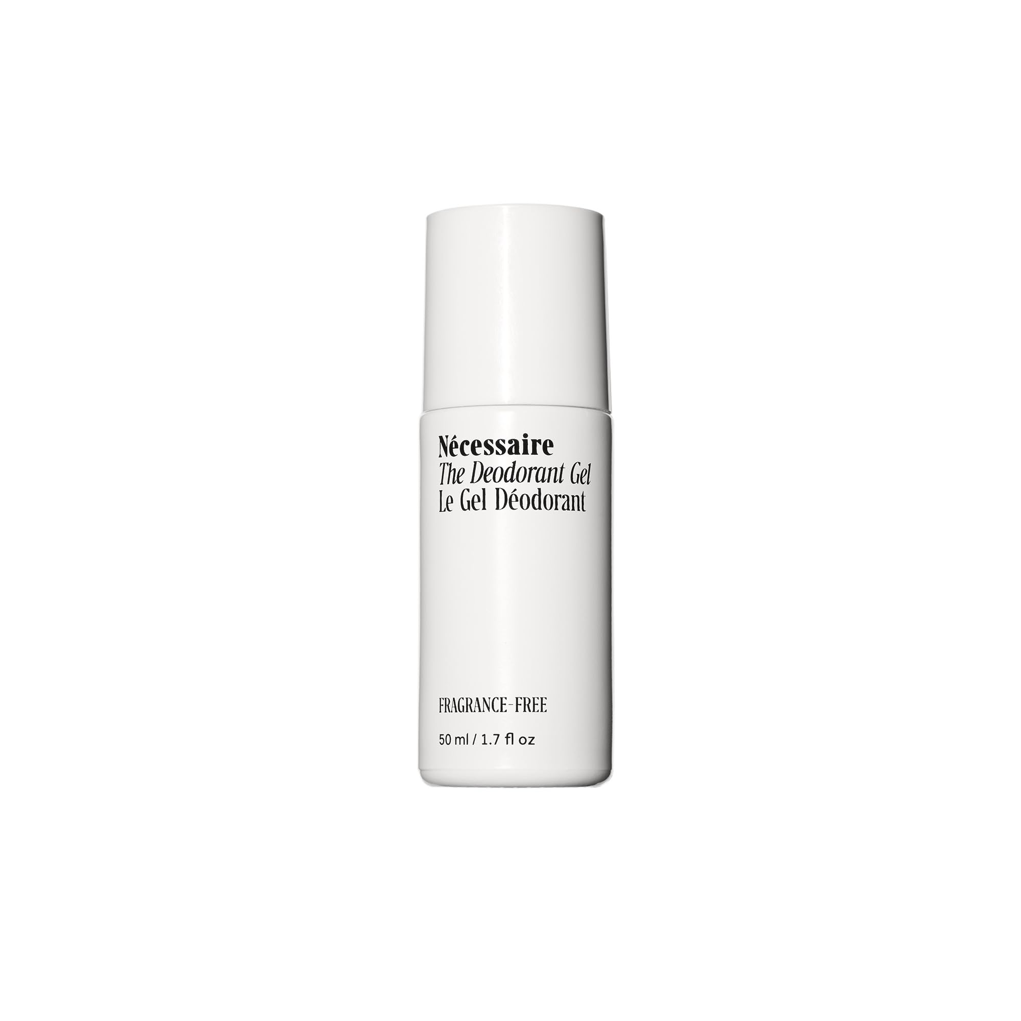 Nécessaire Deodorant Gel bottle shows aluminum-free odor control for daily use.