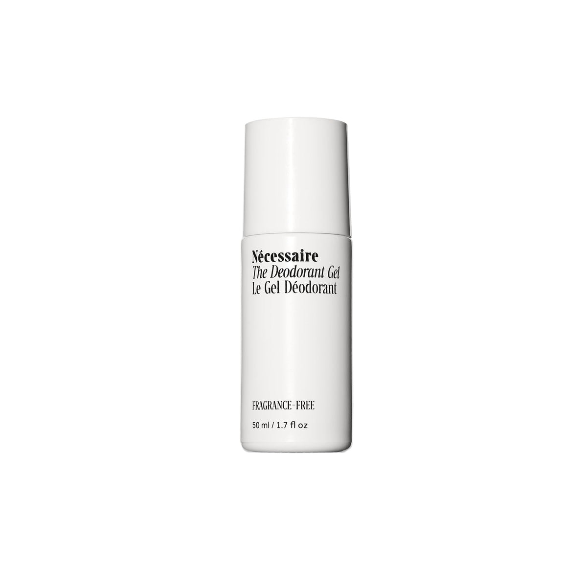 Nécessaire Deodorant Gel bottle shows aluminum-free odor control for daily use.