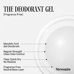 Texture close-up of Nécessaire Deodorant Gel highlights clear glide.