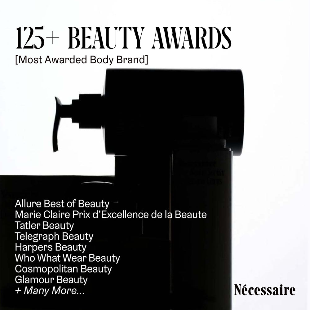 Nécessaire dermatologist-tested badge highlighting gentle formulation for sensitive skin.