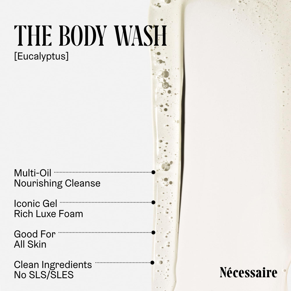 Nécessaire Eucalyptus body wash foam showcases rich lather and soothing aroma.