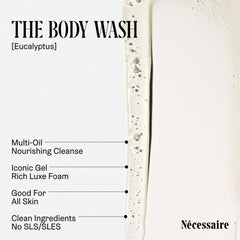 Nécessaire Eucalyptus body wash foam showcases rich lather and soothing aroma.