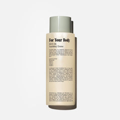 Nécessaire Eucalyptus body wash label closeup highlights niacinamide and natural oils.