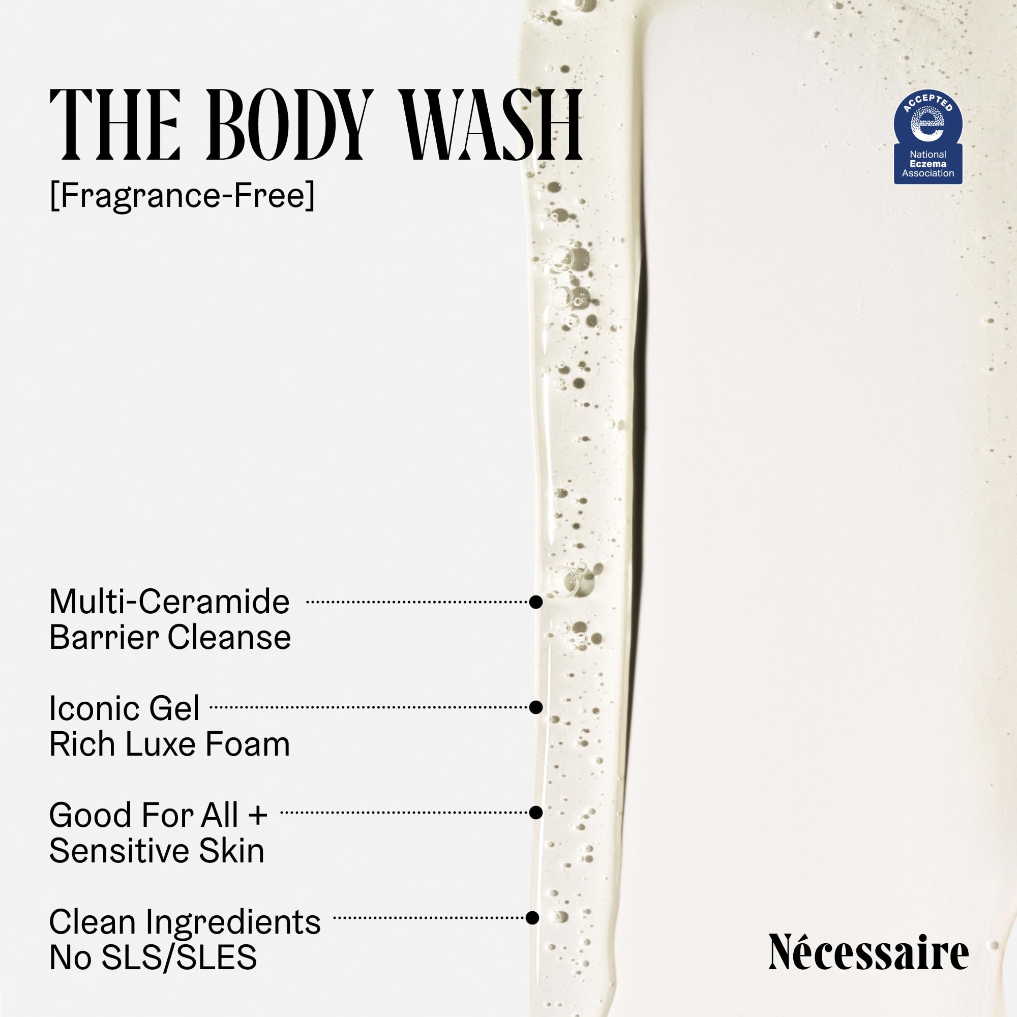 Nécessaire fragrance-free foam close-up highlighting gentle, non-drying cleanse.