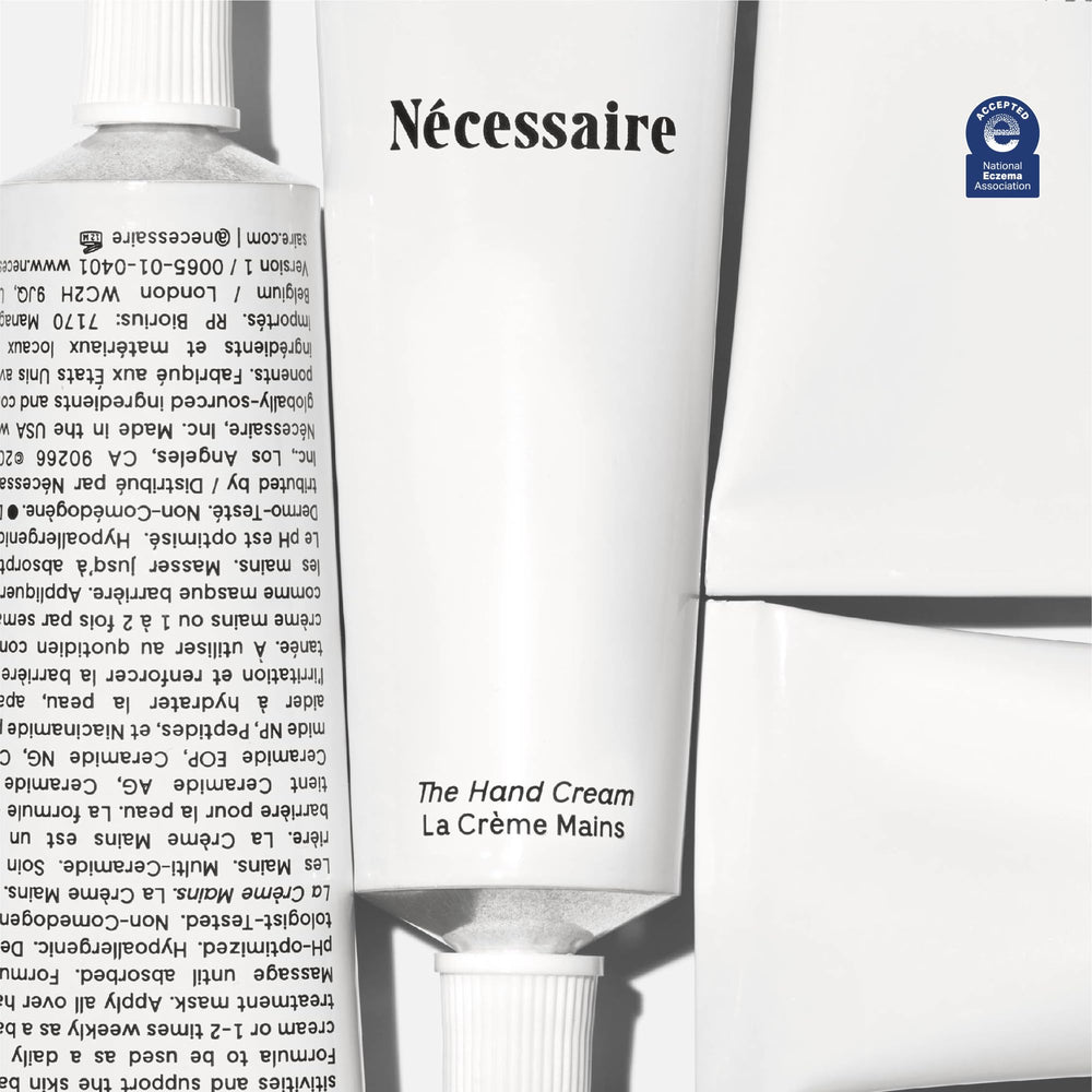 Nécessaire Hand Cream on dry hands demonstrating hydration and softening effects.