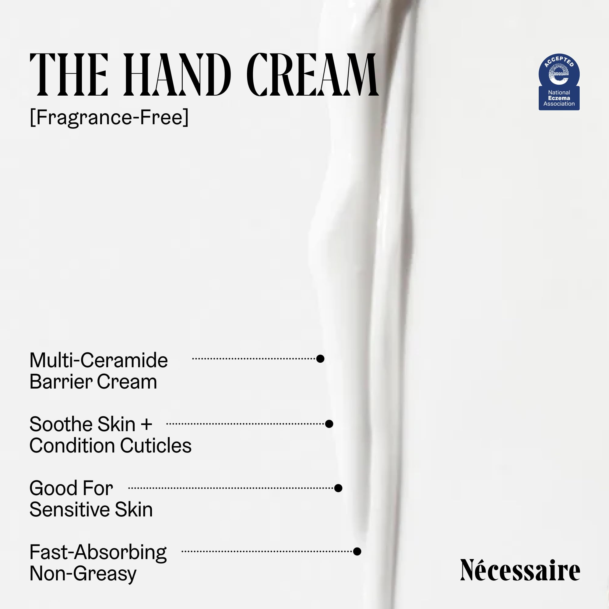 Nécessaire Hand Cream fragrance-free tube photographed for sensitive-skin use.