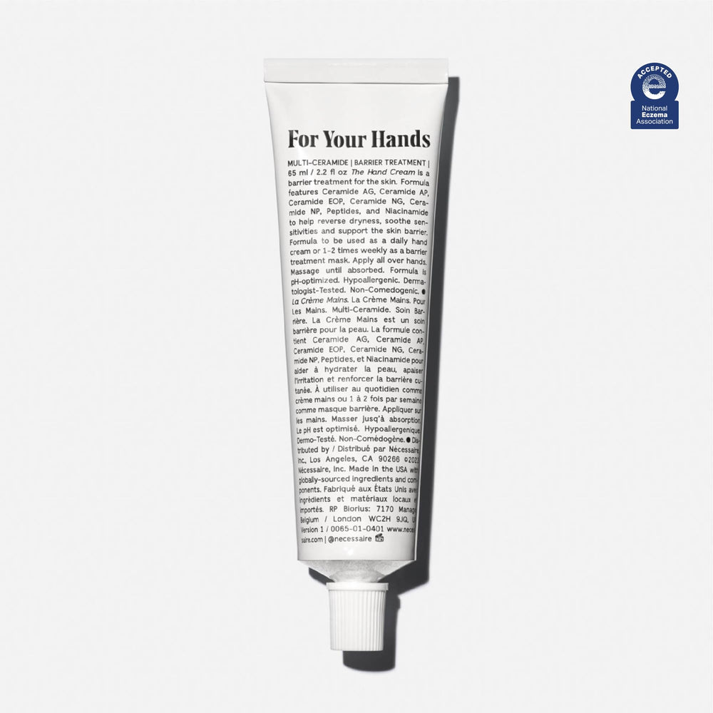 Nécessaire Hand Cream texture swatch highlights creamy consistency for barrier support.
