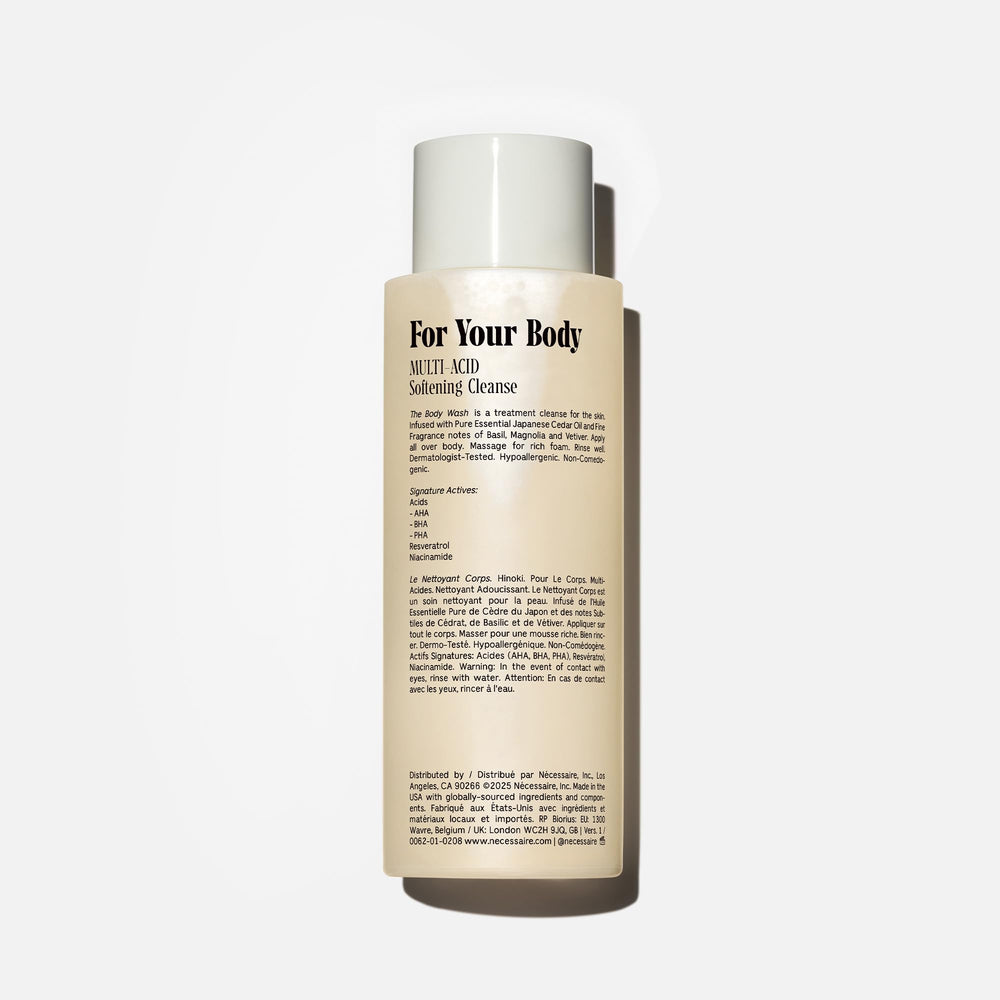 Nécessaire Hinoki body wash foam creating rich lather for a soothing cleanse