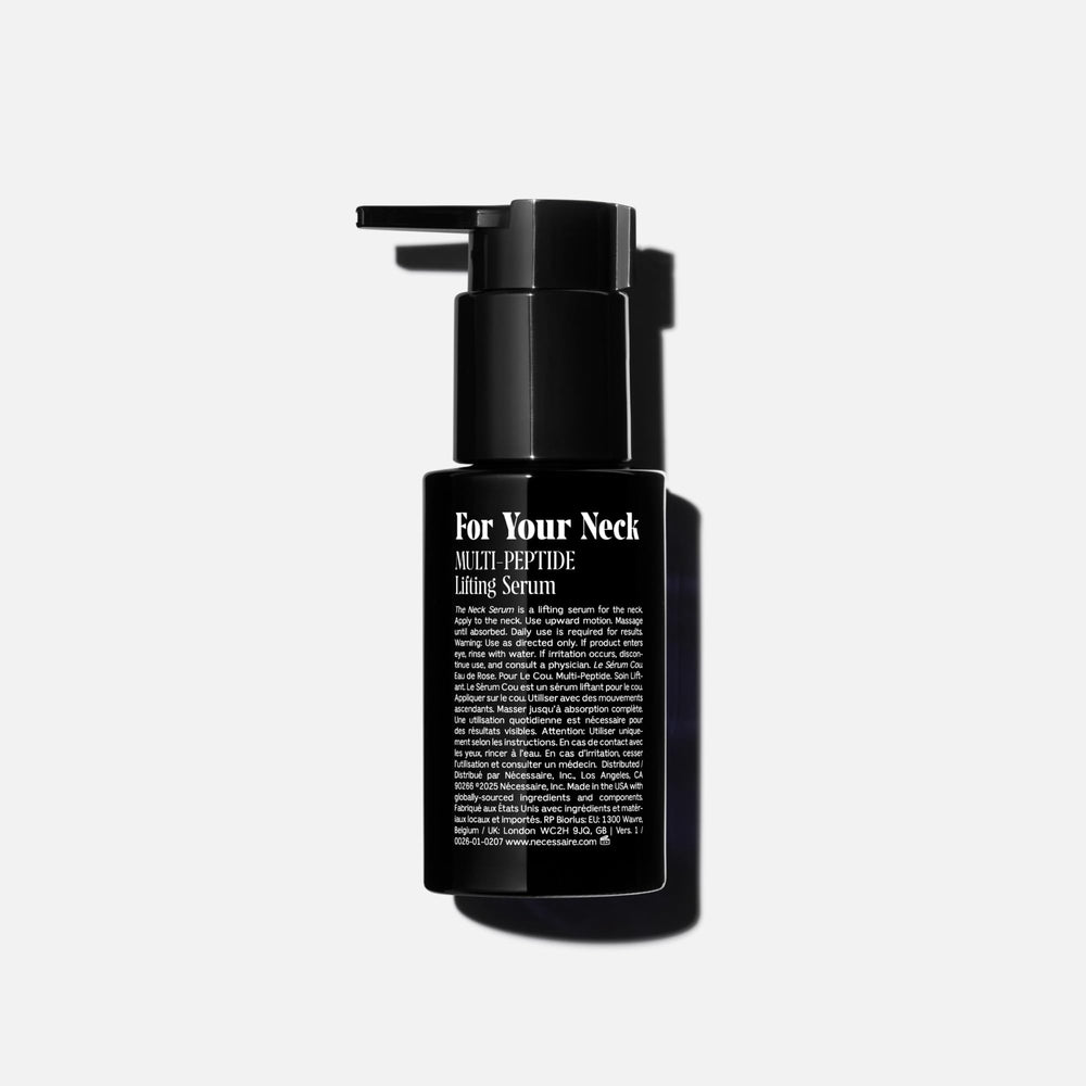 Nécessaire The Neck Serum pump action demonstrated for easy nightly application.