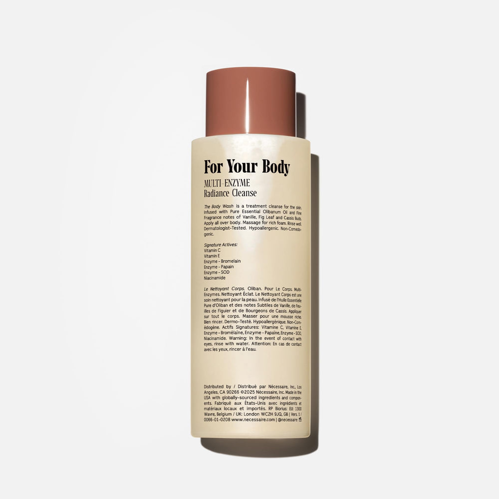Enzyme blend in Nécessaire Olibanum body wash for radiant skin