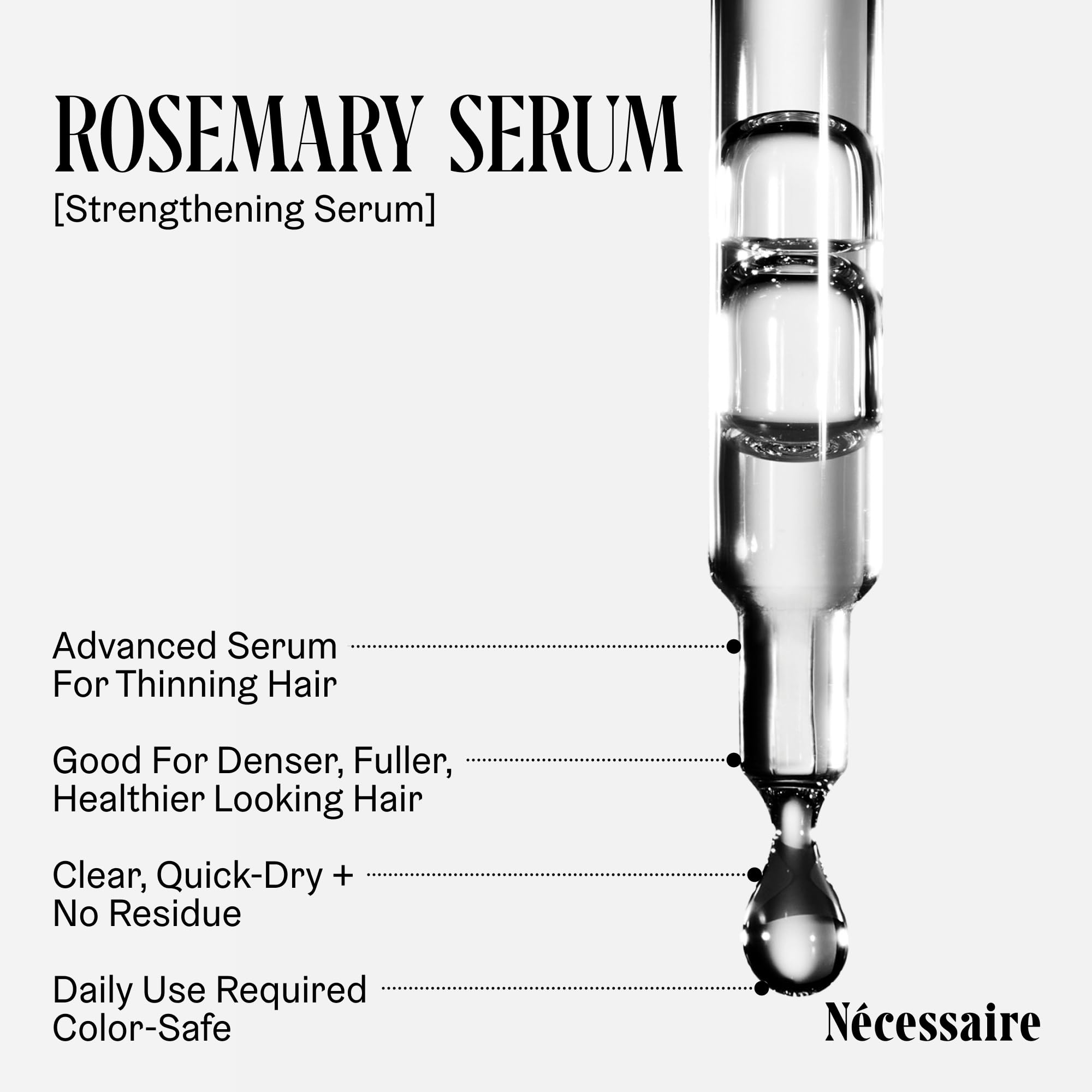 Nécessaire Rosemary Serum capixyl-ingredient close-up signaling fullness benefits.