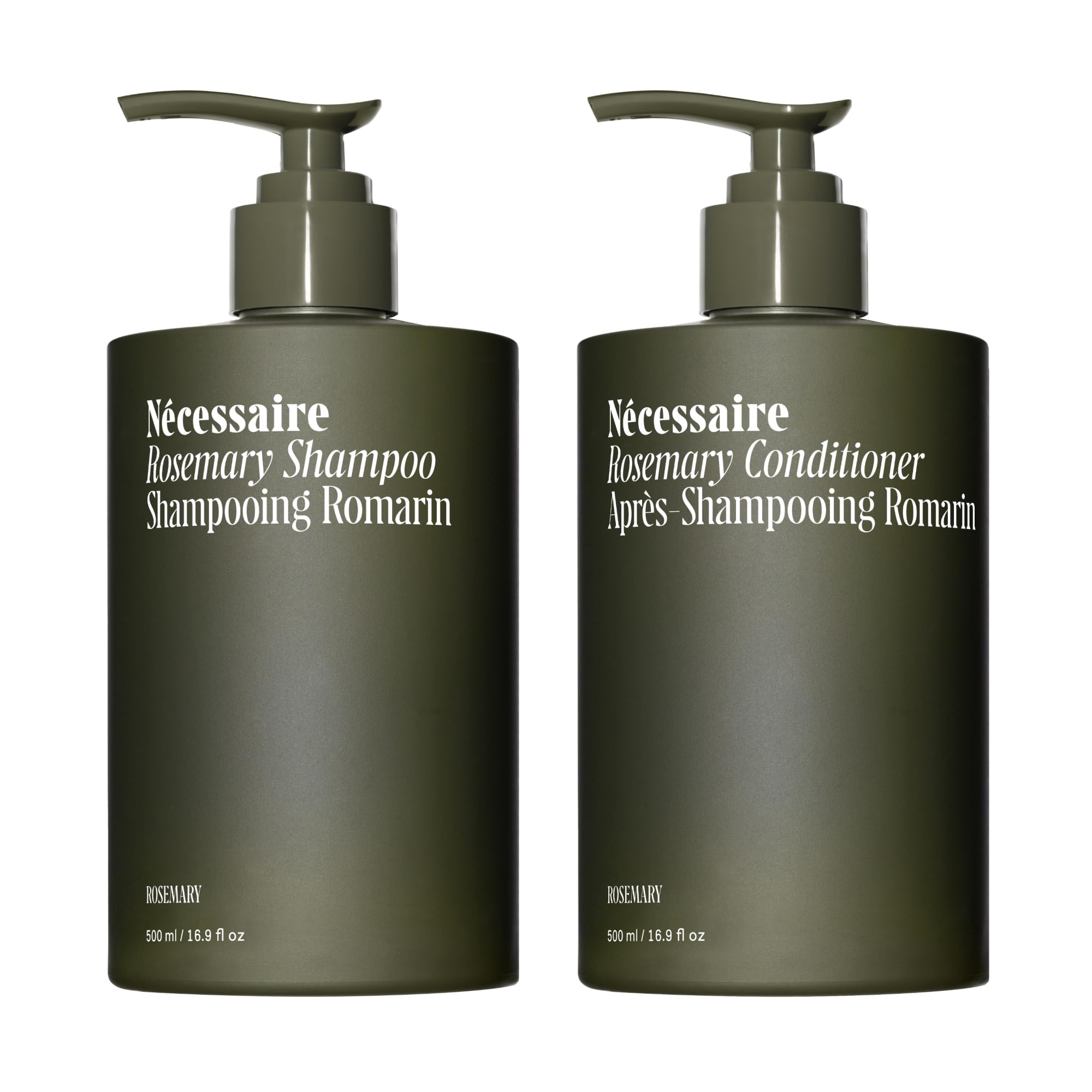 Nécessaire Rosemary Shampoo bottle showcases premium packaging for gentle cleansing across all hair types.