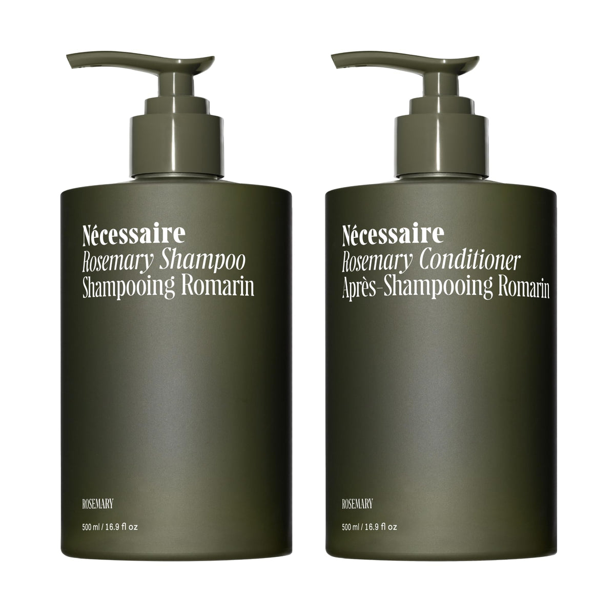 Nécessaire Rosemary Shampoo bottle showcases premium packaging for gentle cleansing across all hair types.
