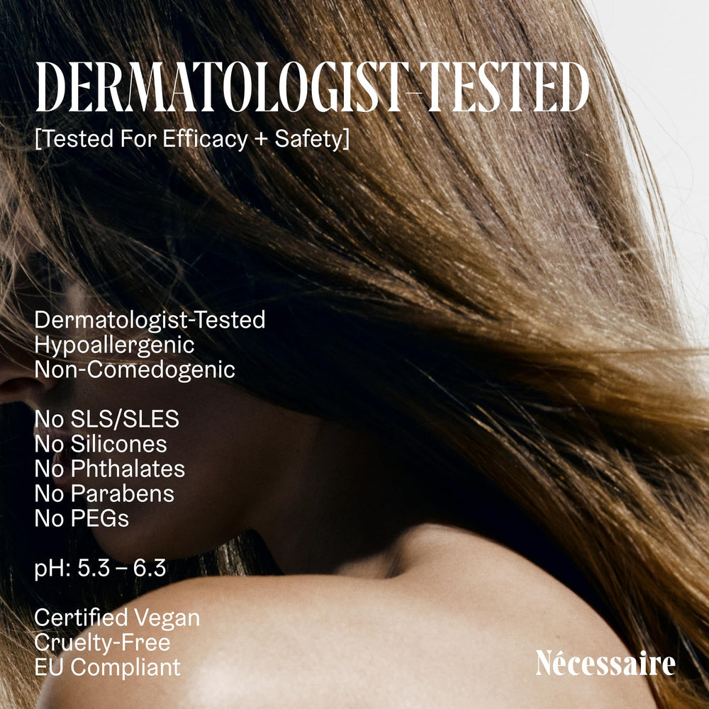 Color-safe Nécessaire Rosemary Shampoo shown on dyed hair test surface