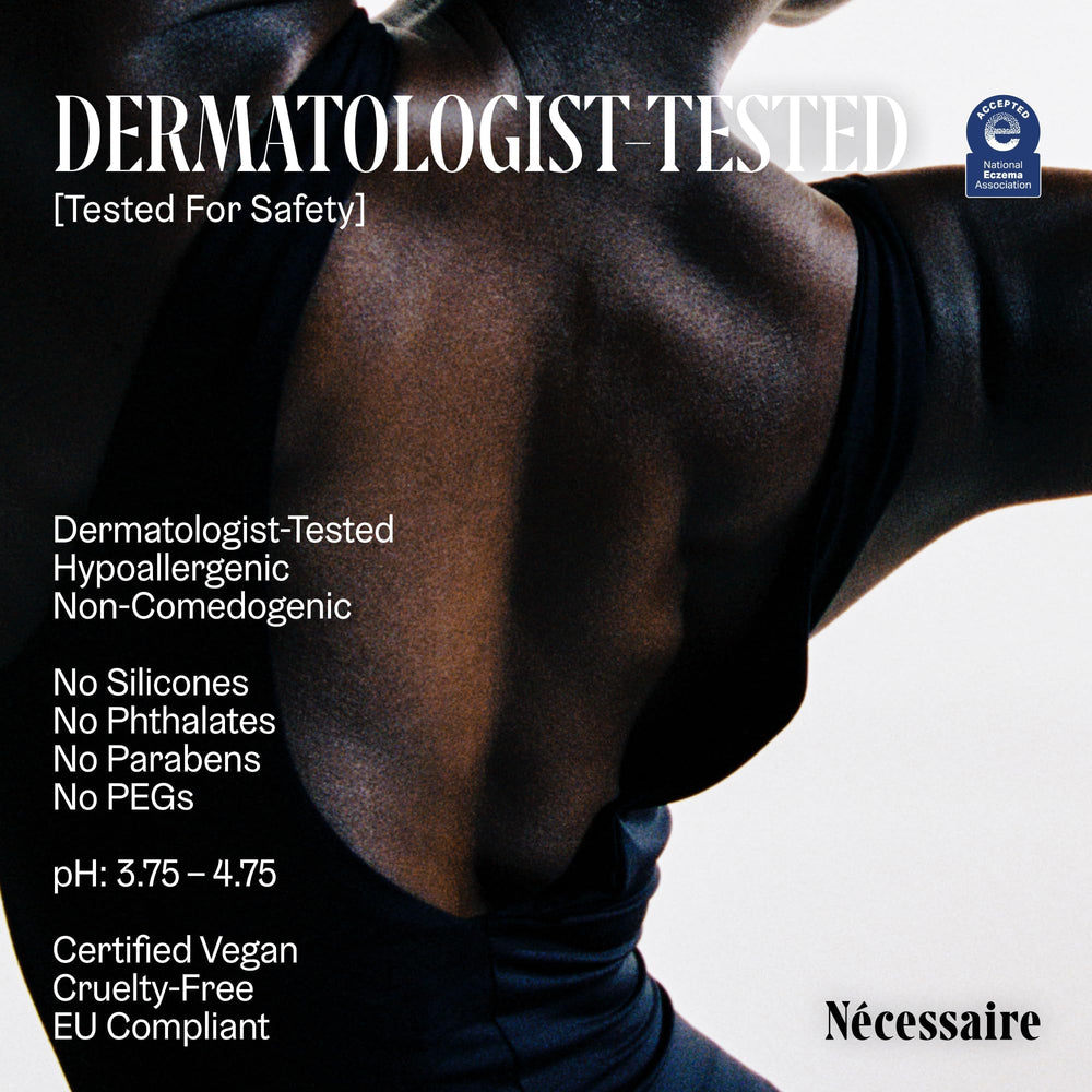 Nécessaire serum texture swatch showing lightweight, non-sticky finish.