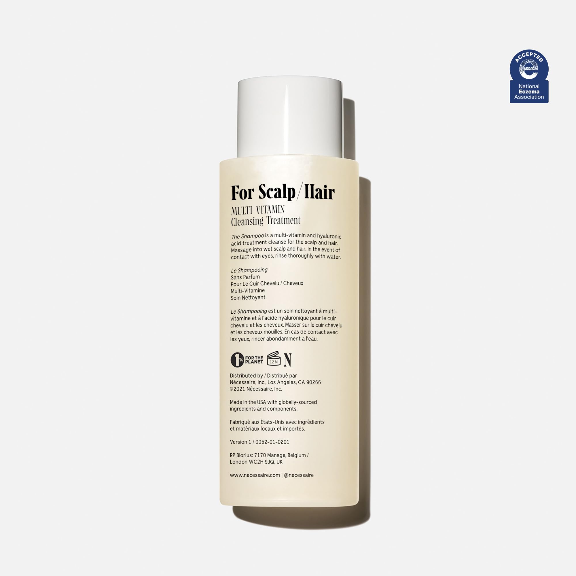 Nécessaire The Shampoo hair-lather demonstrates fragrance-free cleansing.