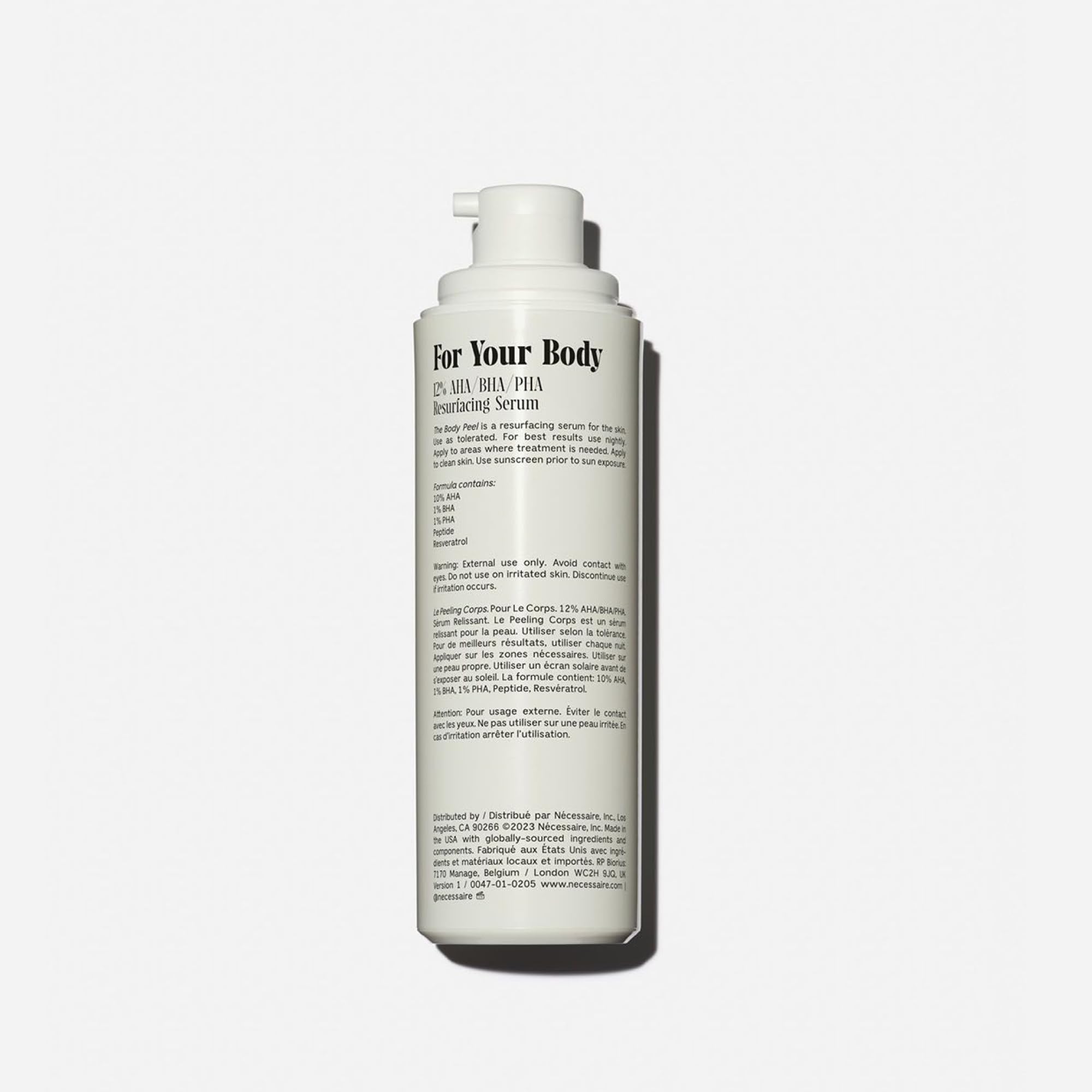 Nécessaire The Body Peel application routine demonstrating nightly use for KP-prone areas