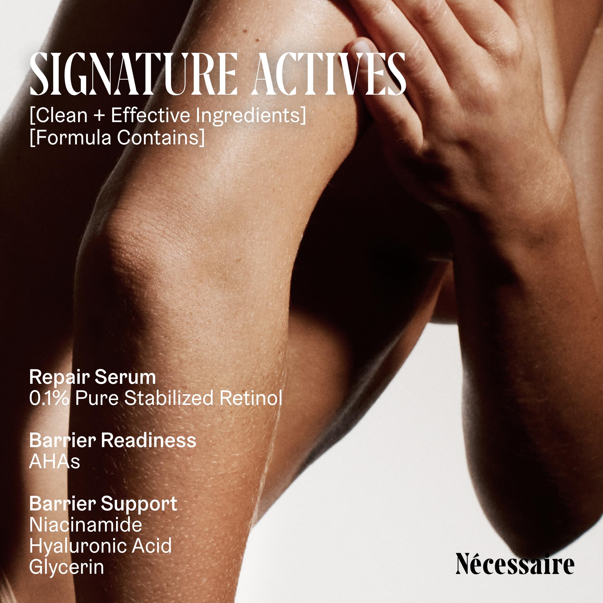 Nécessaire The Body Retinol lotion texture closeup showing non-greasy finish.