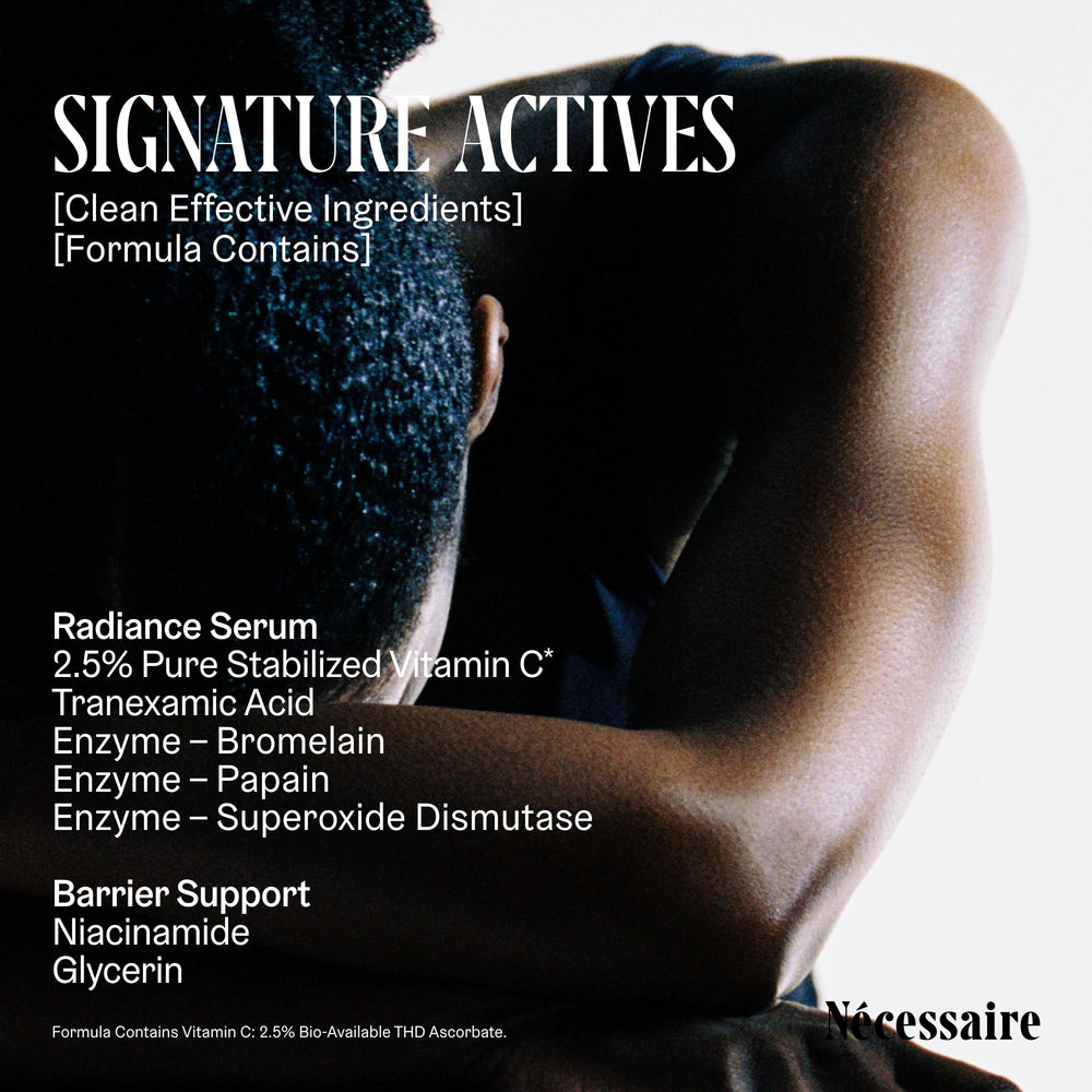 Nécessaire The Body Vitamin C Serum after application with sunscreen for daytime protection.
