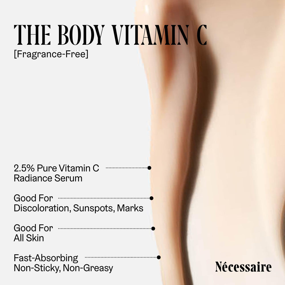 Nécessaire The Body Vitamin C Serum application area ready for targeted skin brightening.