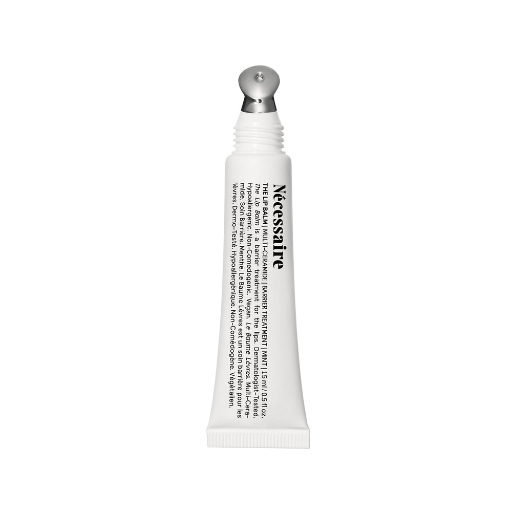 Nécessaire The Lip Balm in clear tube delivers instant hydration with a cooling sensation.