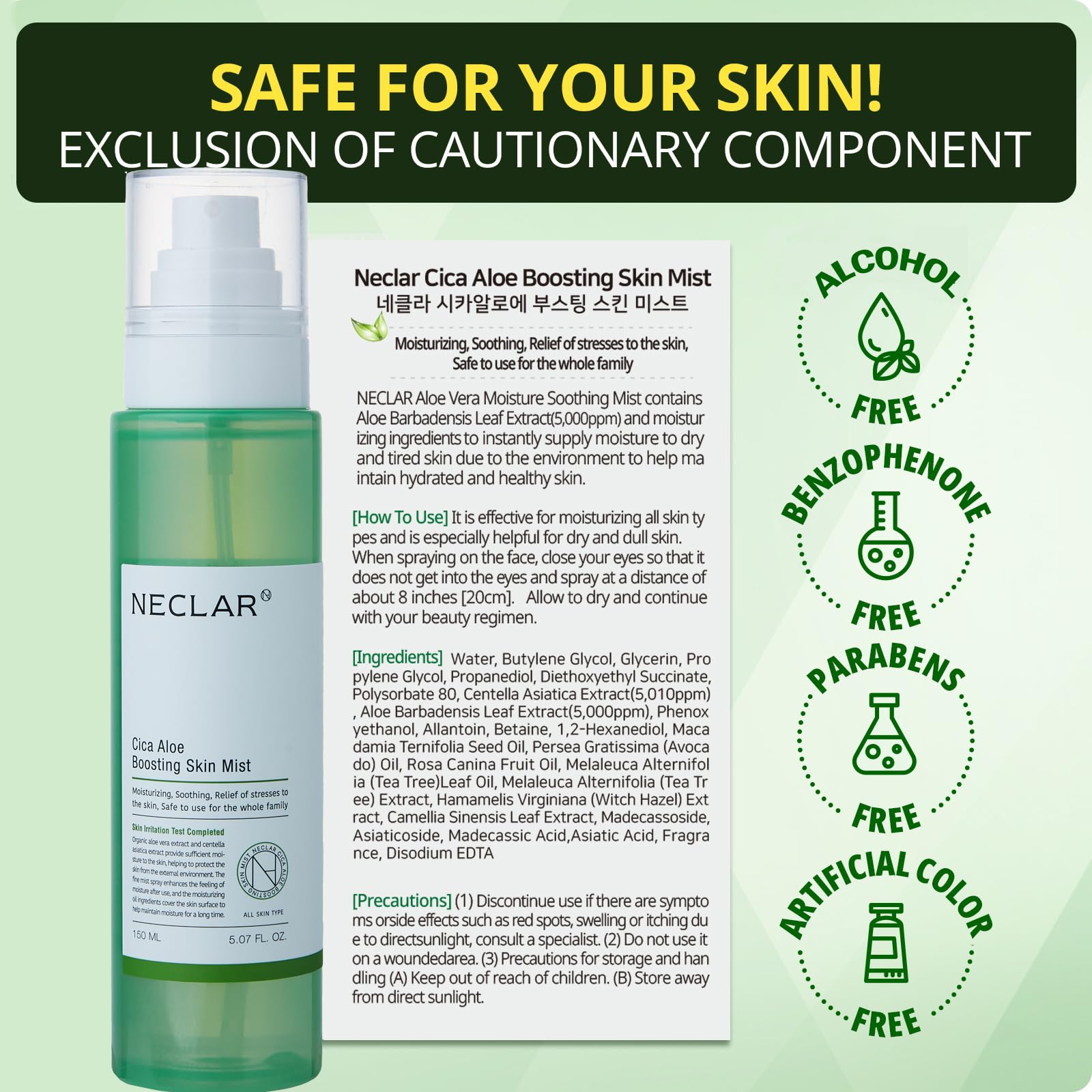 Neclar CICA Aloe Toner Spray ingredients spotlight centella and aloe.