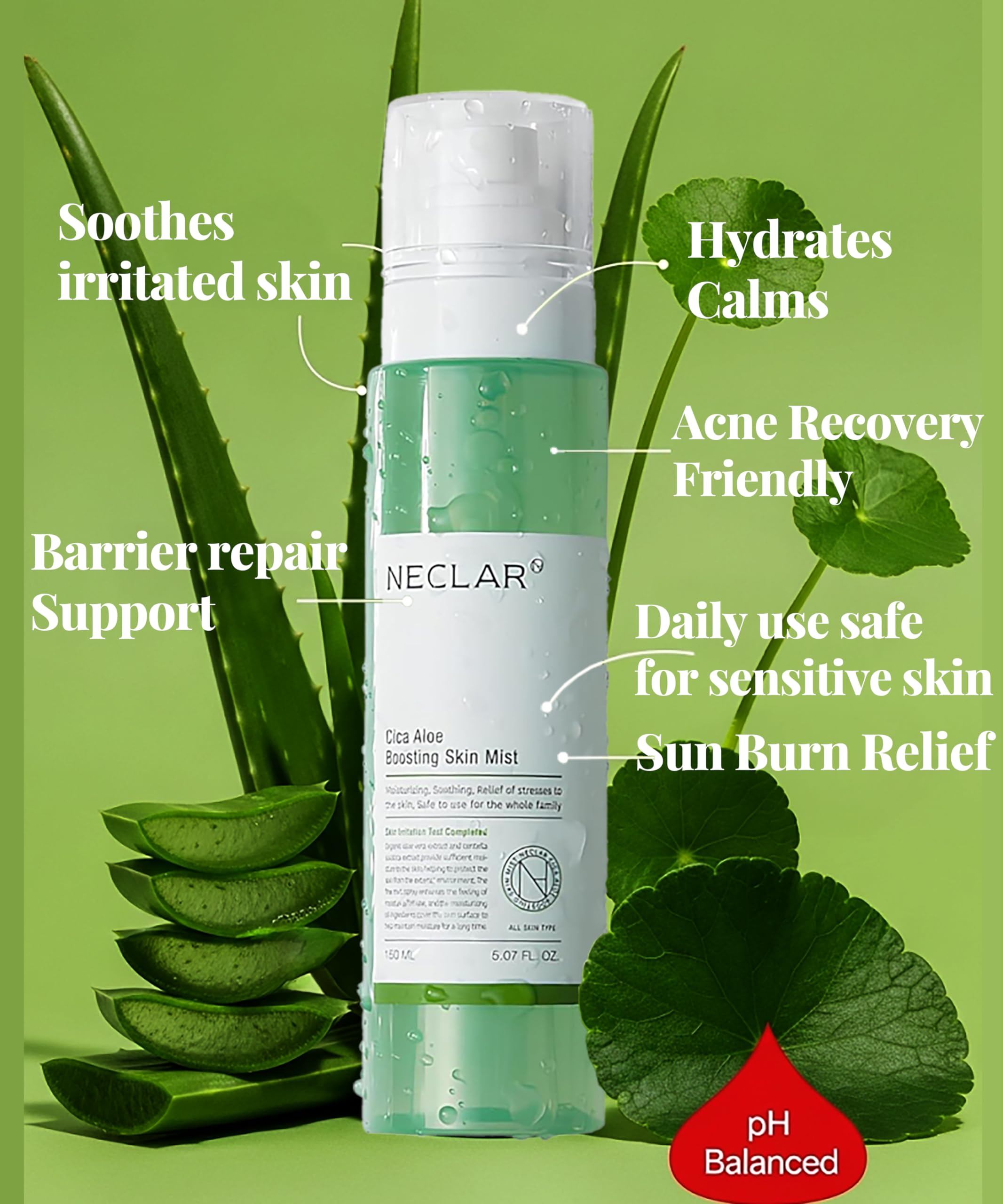 Neclar CICA Aloe Toner Spray packaging and branding highlight.