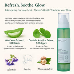 Neclar CICA Aloe Toner Spray close-up shows skin texture calming usage.