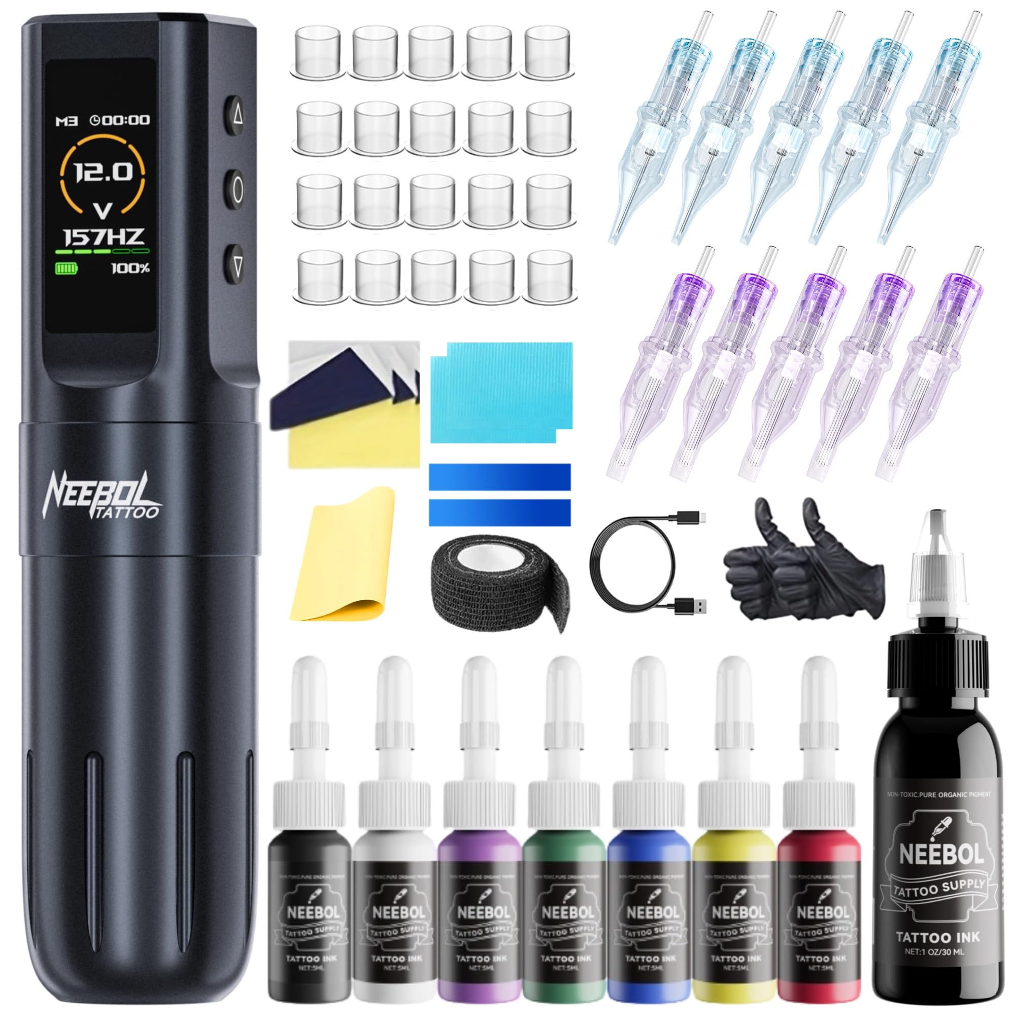 Neebol tattoo gun kit ergonomic design aids extended sessions with light handling.