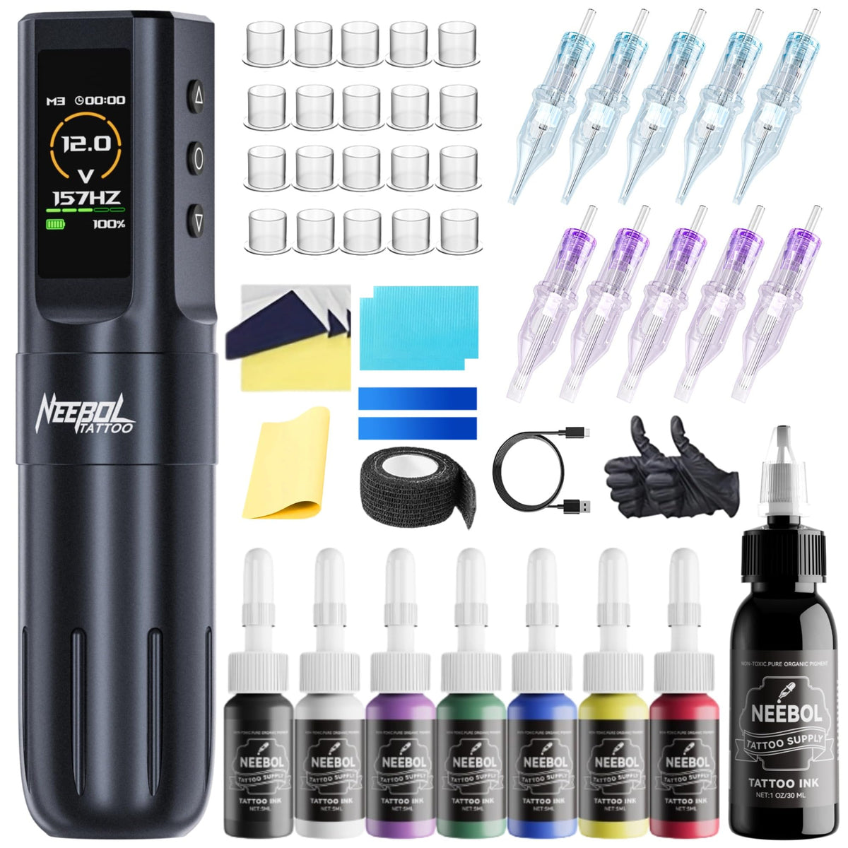 Neebol tattoo gun kit ergonomic design aids extended sessions with light handling.