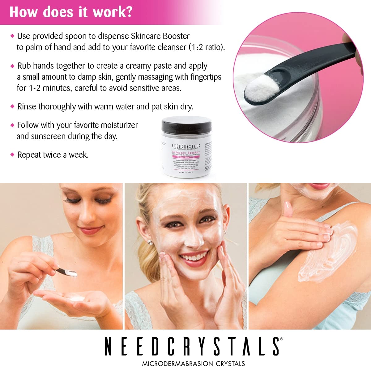 NeedCrystals exfoliator close-up showing refined pores