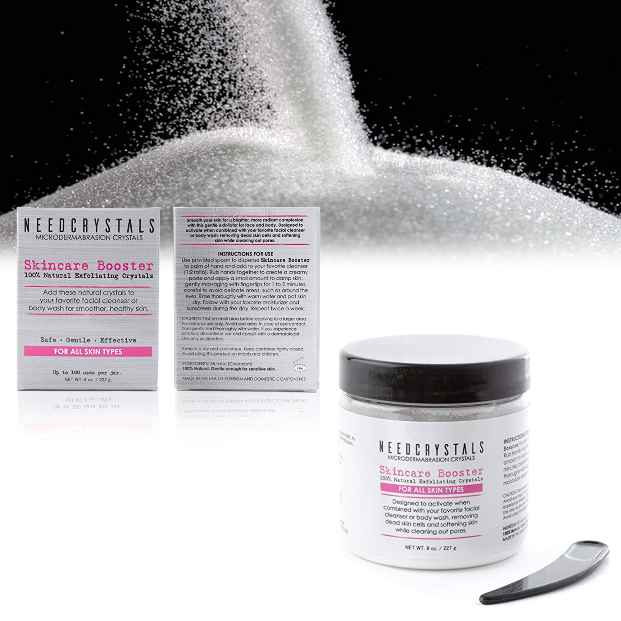 NeedCrystals facial exfoliator spread on skin showing smooth texture