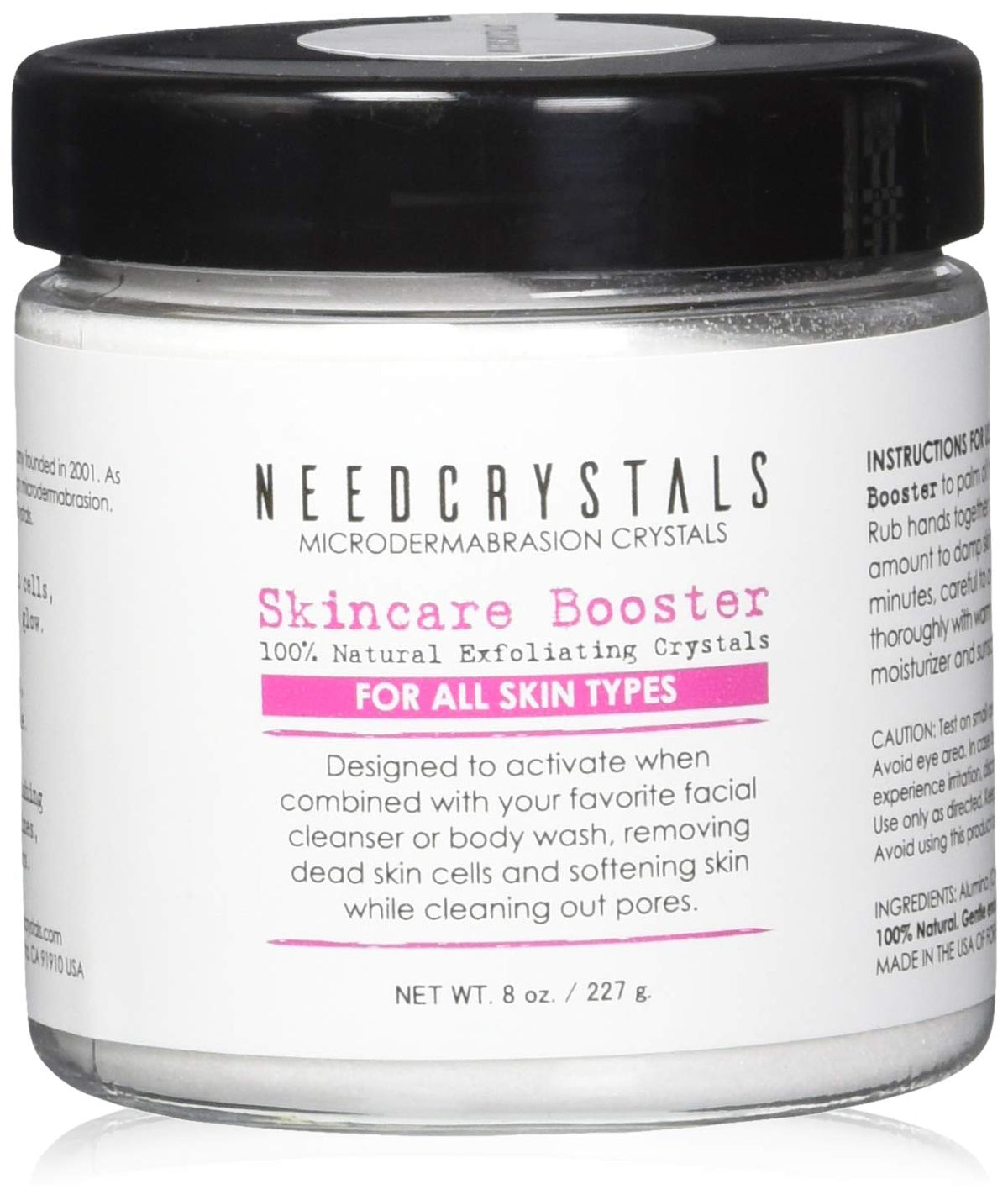 NeedCrystals microdermabrasion crystals in a jar close-up for spa-grade exfoliation
