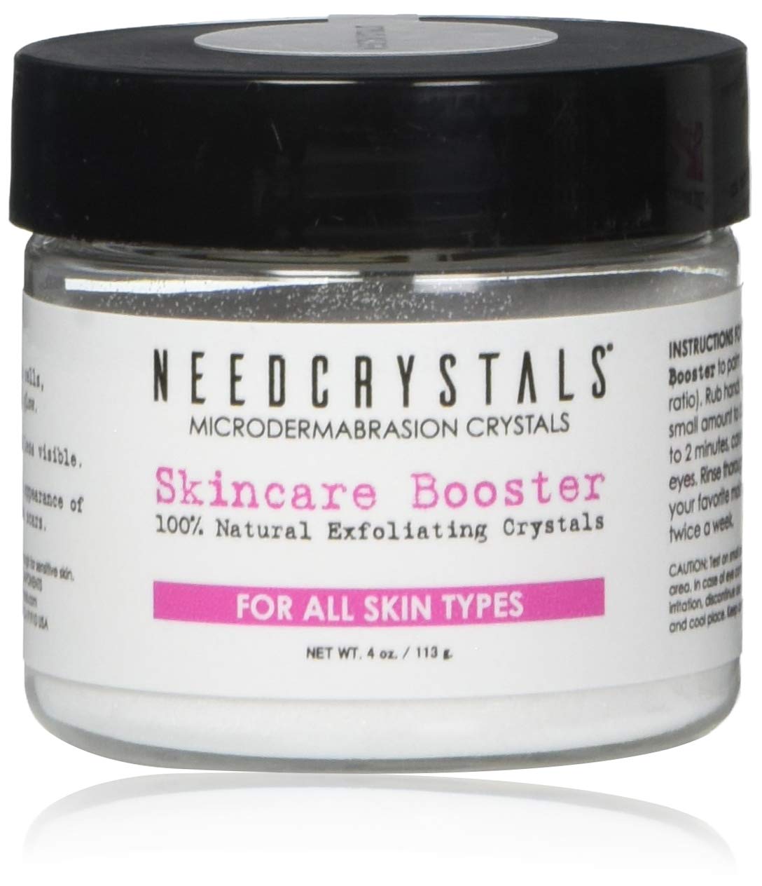 NeedCrystals microdermabrasion crystals in jar for at-home exfoliation and smoother skin