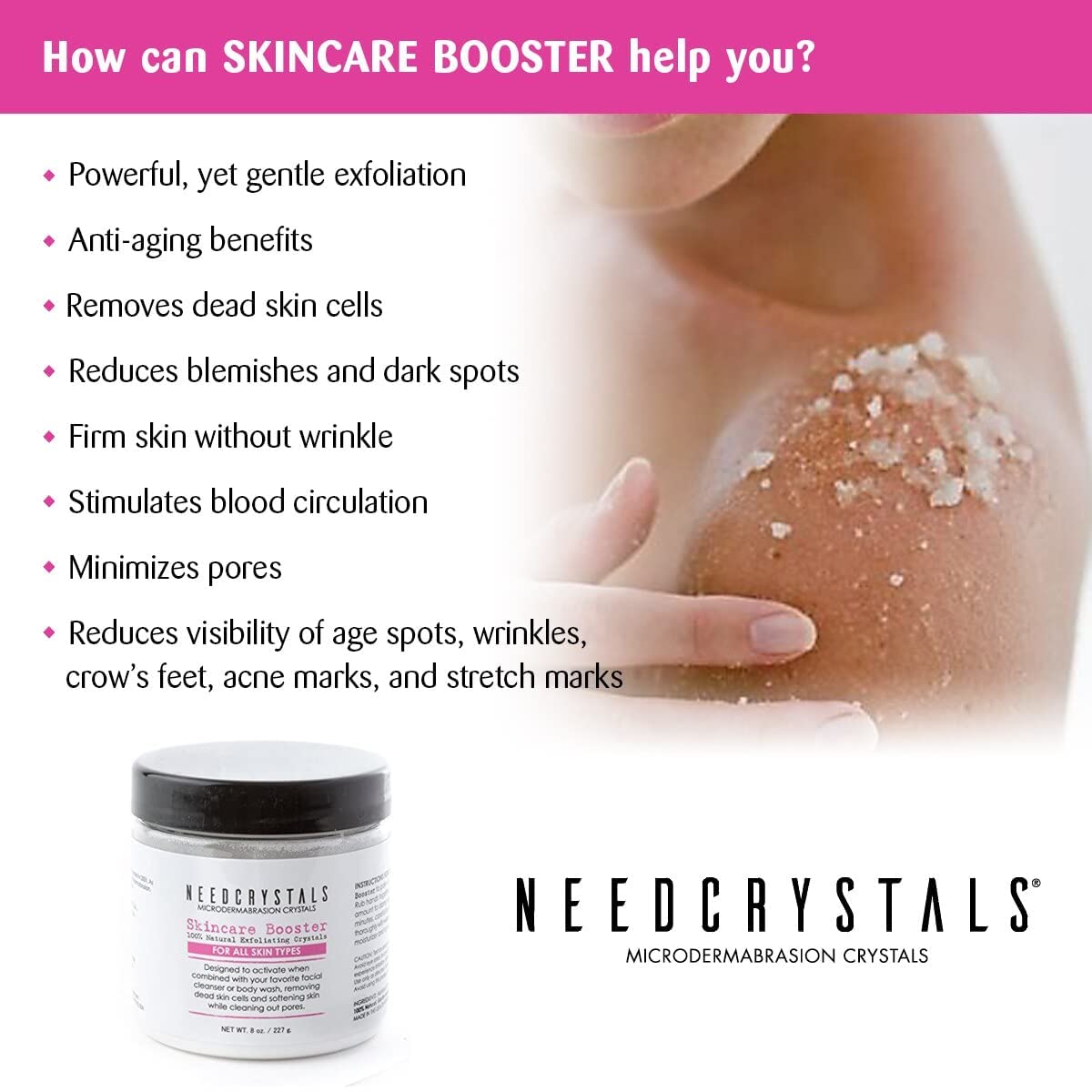 NeedCrystals skin texture improvement close-up showing smoother feel