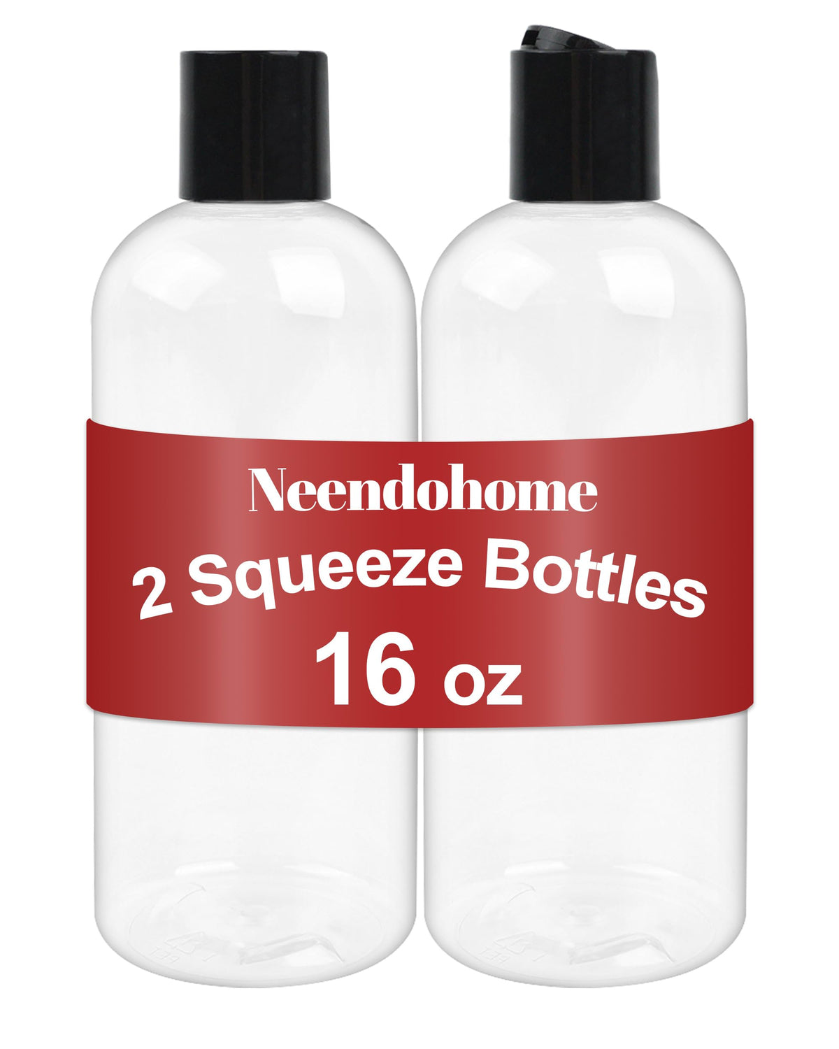 Botellas exprimibles Neendohome de 16 oz con tapas disc negras, ideales para viajar sin derrames.