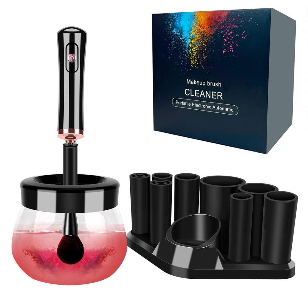Neeyer makeup brush cleaner dryer base sits neatly on a vanity for easy storage.