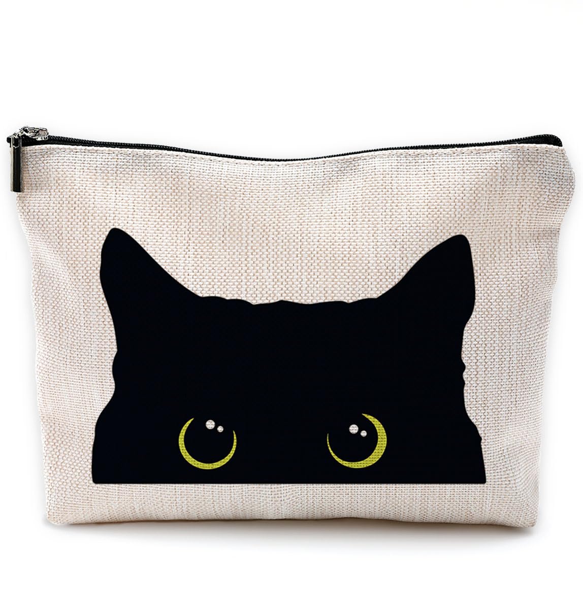 NEGIGA Cat Makeup Bag front view in black with kitten design for daily cosmetics on-the-go