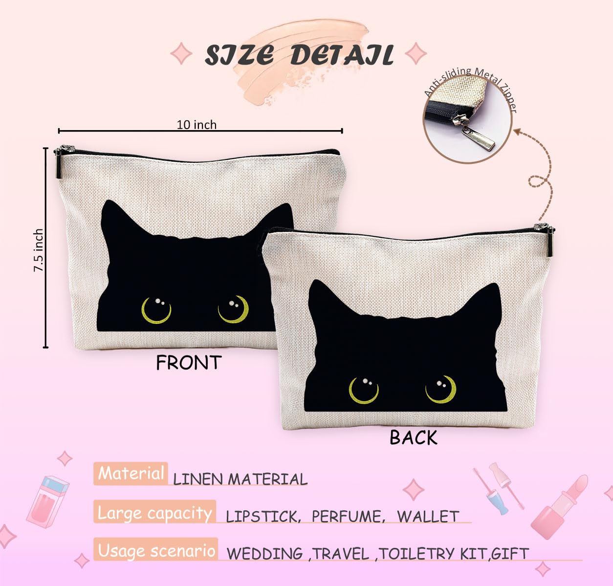NEGIGA Cat Makeup Bag inside layout highlighting compartments for tools