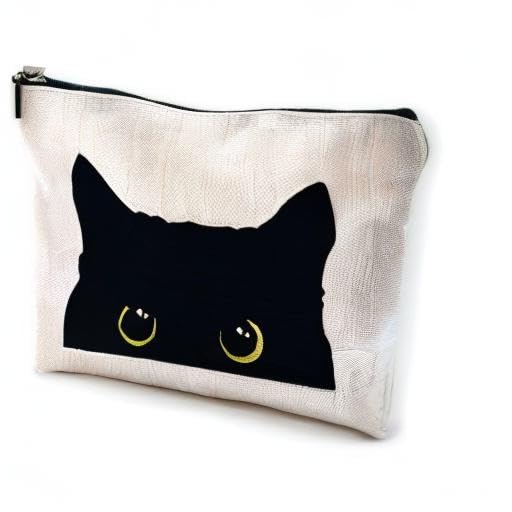 NEGIGA Cat Makeup Bag soft linen fabric offers comfortable daily use touch