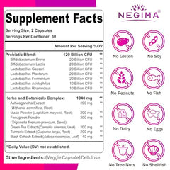 Negima menopause label-info details a 13-in-1 blend of probiotics and herbal ingredients