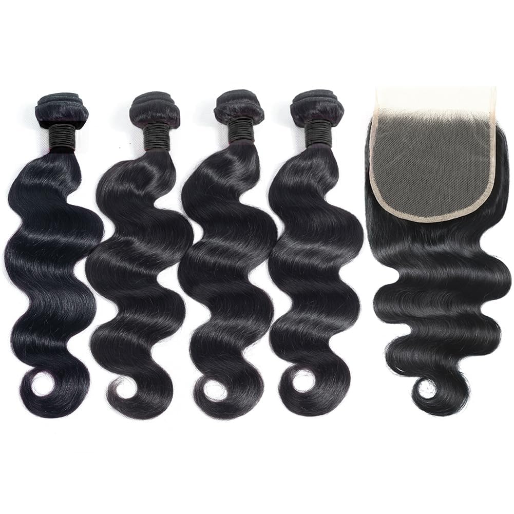 NEIHKY 12A body-wave bundles with closure, 20-inch for full, bouncy length