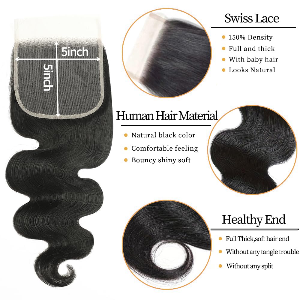NEIHKY 12A body-wave bundles with closure, 24-inch dramatic length and seamless blend