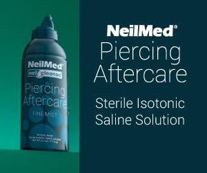 NeilMed NeilCleanse piercing aftercare label close-up shows sterile, preservative-free formula.