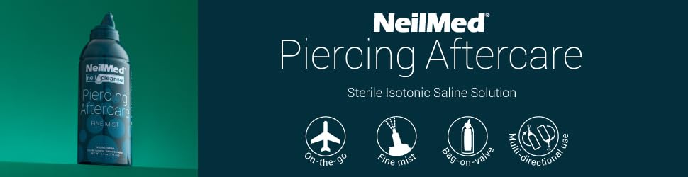 NeilMed NeilCleanse piercing aftercare packaging front highlights sterile, drug-free solution.