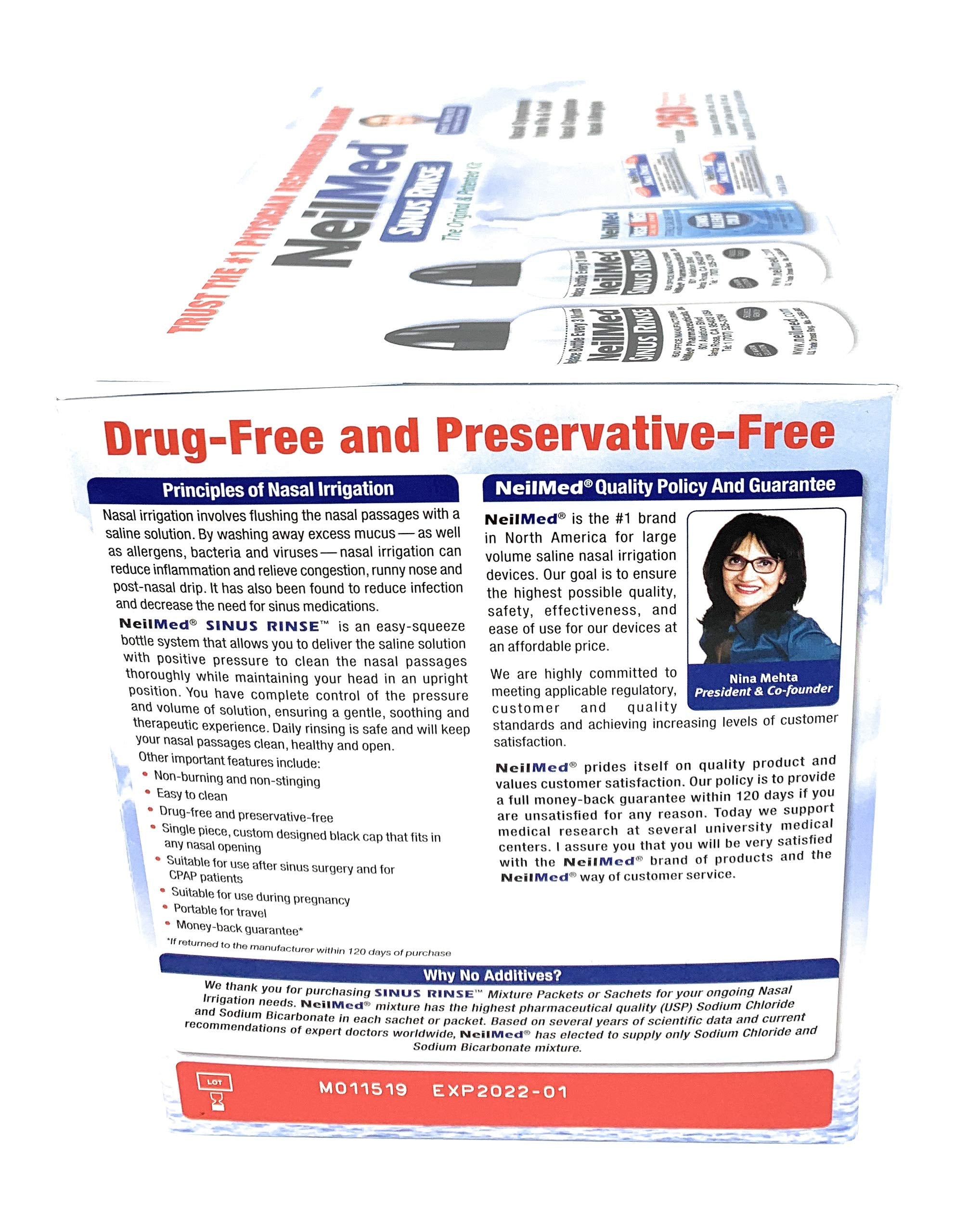NeilMed Sinus Rinse packaging label showing contents and instructions