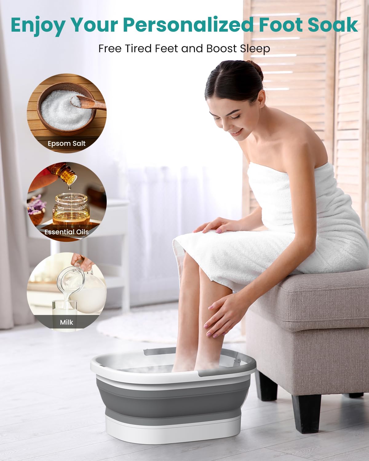 Nekteck foot soaking tub wide base supports larger water volume and comfort